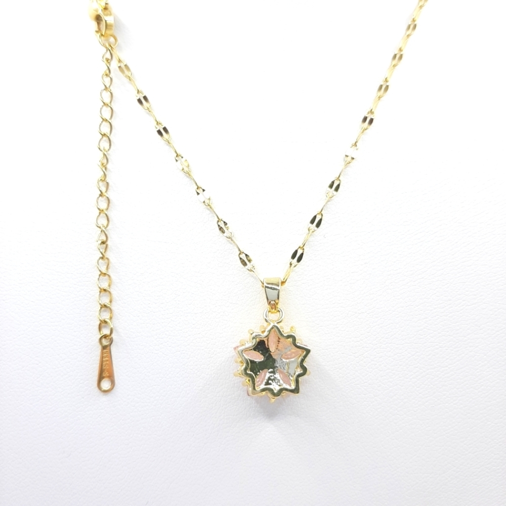 Pink Flower Necklace Gold Plated Stainless Steel Floral - Picture 4 of 4